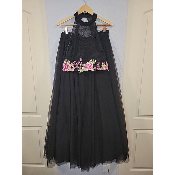 Women's Jodi Kristopher Gown 2 Piece Dress Black Floral Poof Skirt XL 13 - Picture 1 of 7